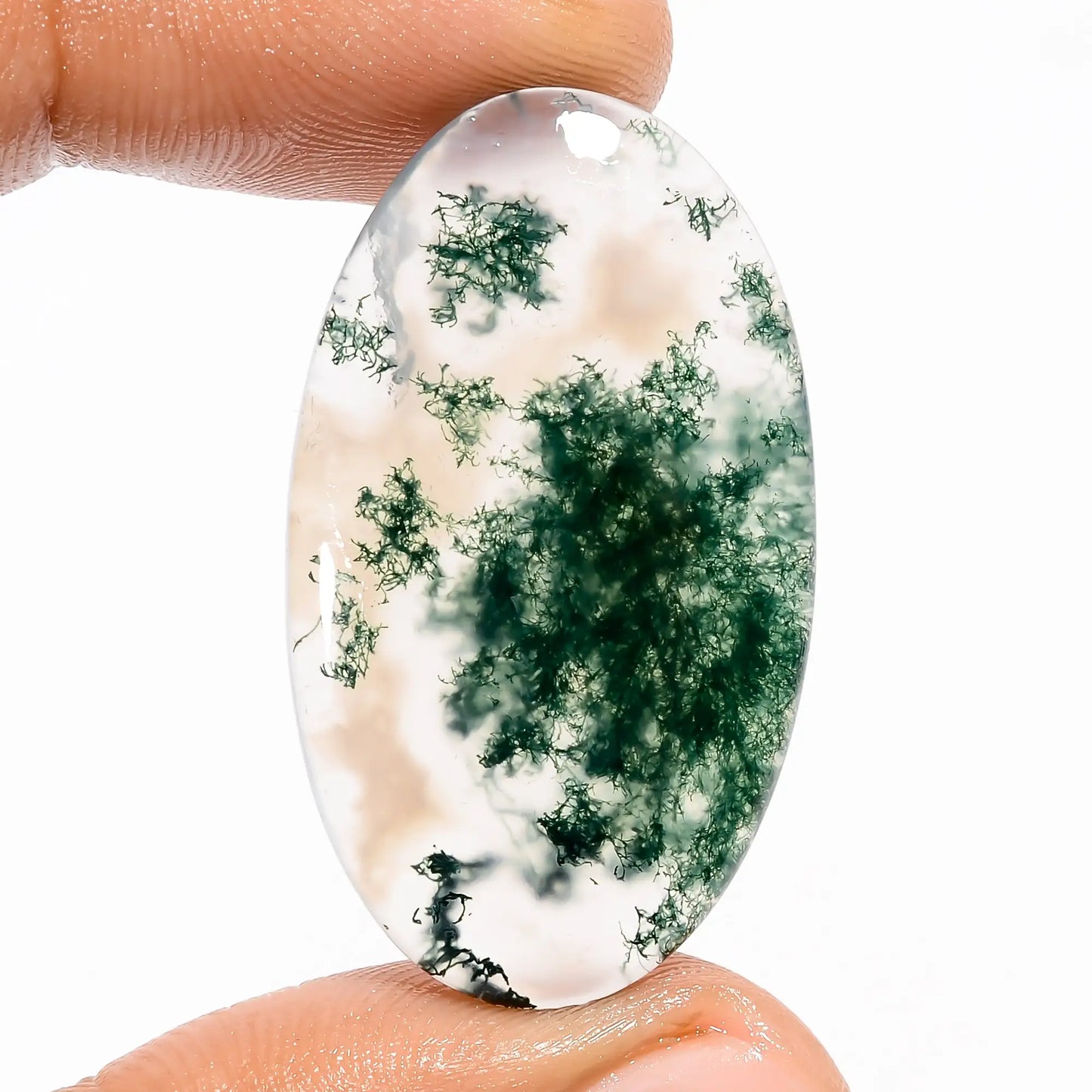 Dazzling Top Grade Quality 100% Natural Moss Agate Oval Shape Cabochon Loose Gemstone For Making Jewelry 29 Ct. 35X20X5 mm V-5633