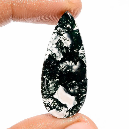 Excellent Top Grade Quality 100% Natural Moss Agate Pear Shape Cabochon Loose Gemstone For Making Jewelry 18.5 Ct. 36X16X4 mm V-5634