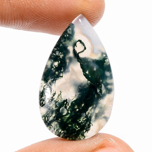 Fantastic Top Grade Quality 100% Natural Moss Agate Pear Shape Cabochon Loose Gemstone For Making Jewelry 13.5 Ct. 26X15X4 mm V-5637