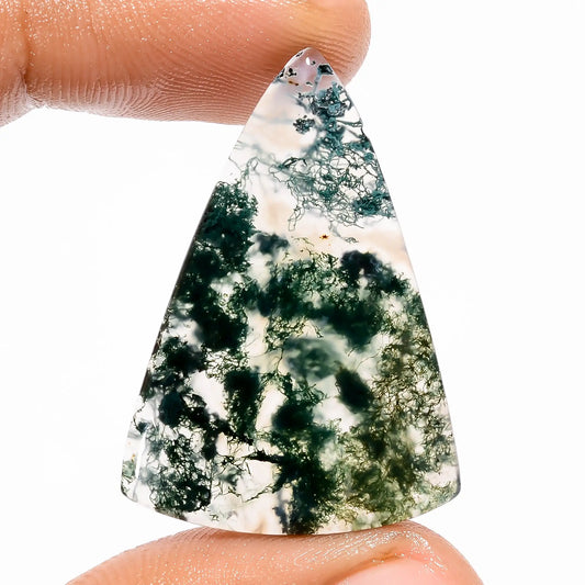 Gorgeous Top Grade Quality 100% Natural Moss Agate Triangle Shape Cabochon Loose Gemstone For Making Jewelry 19.5 Ct. 34X23X3 mm V-5638