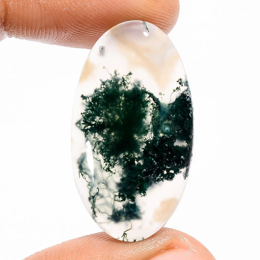 Immaculate Top Grade Quality 100% Natural Moss Agate Oval Shape Cabochon Loose Gemstone For Making Jewelry 20 Ct. 30X17X4 mm V-5639