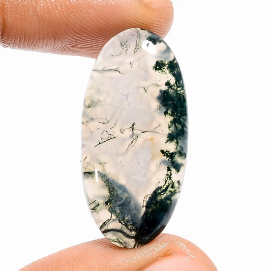 Unique Top Grade Quality 100% Natural Moss Agate Oval Shape Cabochon Loose Gemstone For Making Jewelry 18.5 Ct. 30X15X4 mm V-5640