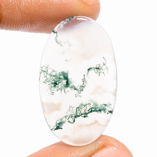 Amazing Top Grade Quality 100% Natural Moss Agate Oval Shape Cabochon Loose Gemstone For Making Jewelry 14 Ct. 30X18X3 mm V-5642