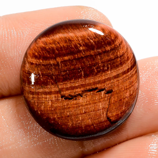 Elegant Top Grade Quality 100% Natural Red Tiger Eye Round Shape Cabochon Loose Gemstone For Making Jewelry 23.5 Ct. 22X22X5 mm V-5652