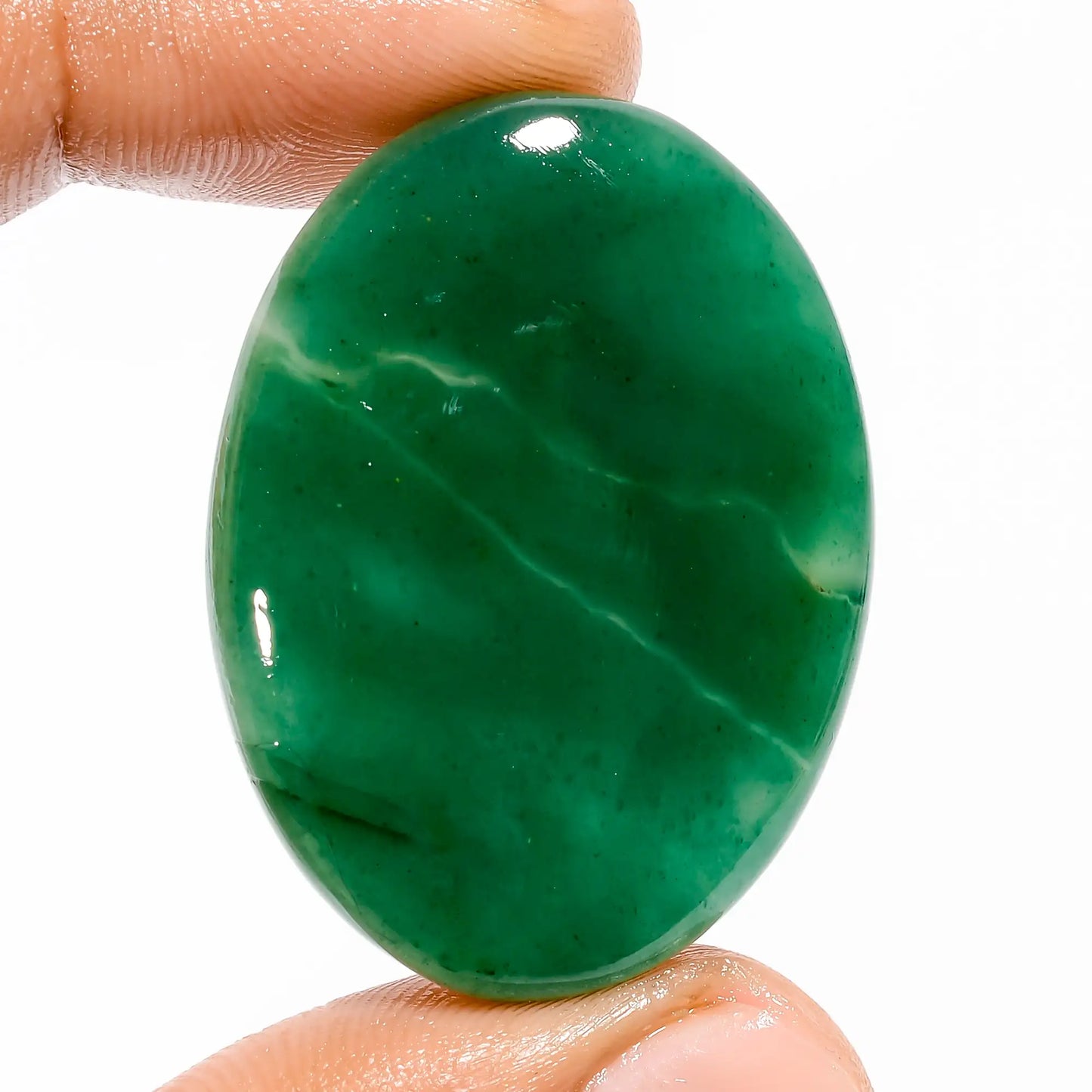 Dazzling Top Grade Quality 100% Natural Green Jade Oval Shape Cabochon Loose Gemstone For Making Jewelry 56.5 Ct. 37X27X6 mm V-5691