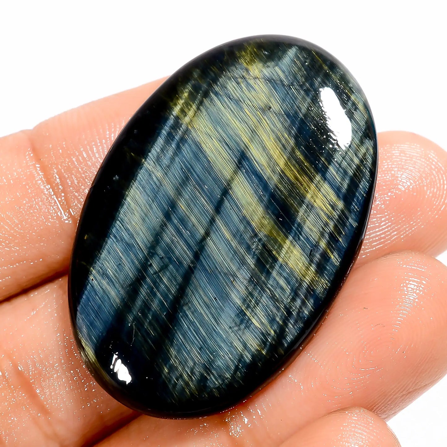 Exclusive Top Grade Quality 100% Natural Blue Tiger Eye Oval Shape Cabochon Loose Gemstone For Making Jewelry 45 Ct. 38X25X5 mm V-5693