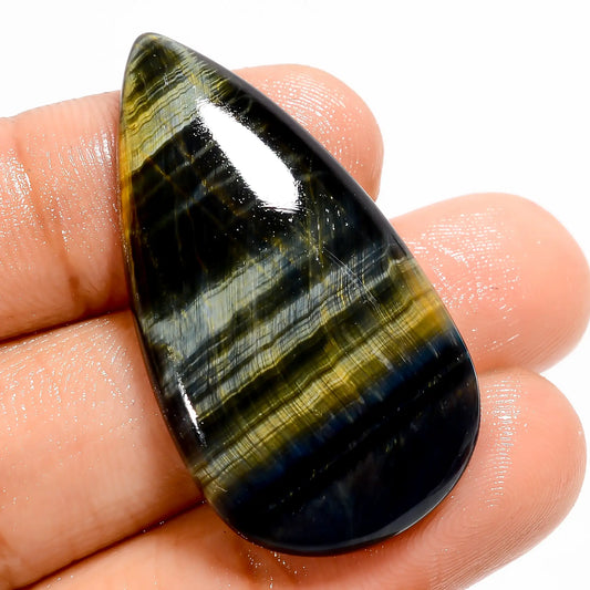 Elegant Top Grade Quality 100% Natural Blue Tiger Eye Pear Shape Cabochon Loose Gemstone For Making Jewelry 30 Ct. 37X20X5 mm V-5694