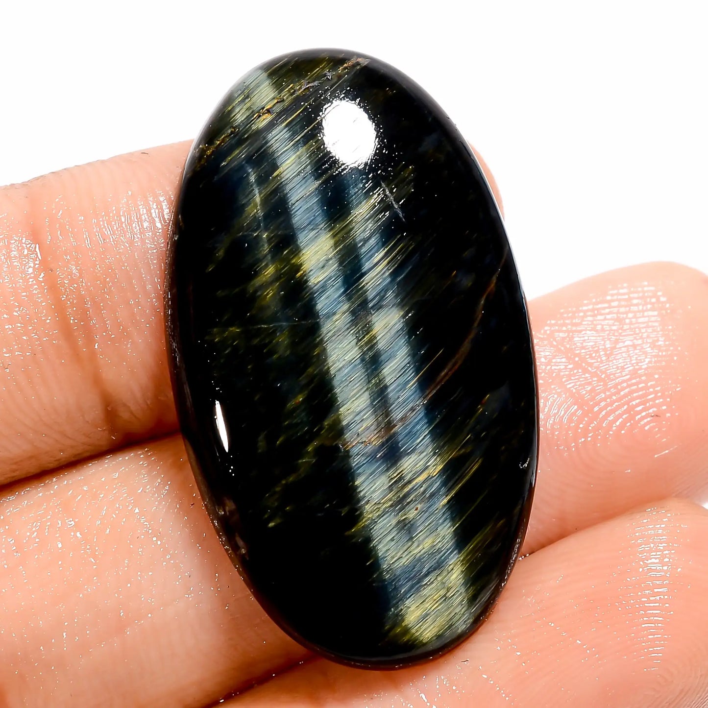 Fantastic Top Grade Quality 100% Natural Blue Tiger Eye Oval Shape Cabochon Loose Gemstone For Making Jewelry 26.5 Ct. 32X19X4 mm V-5695