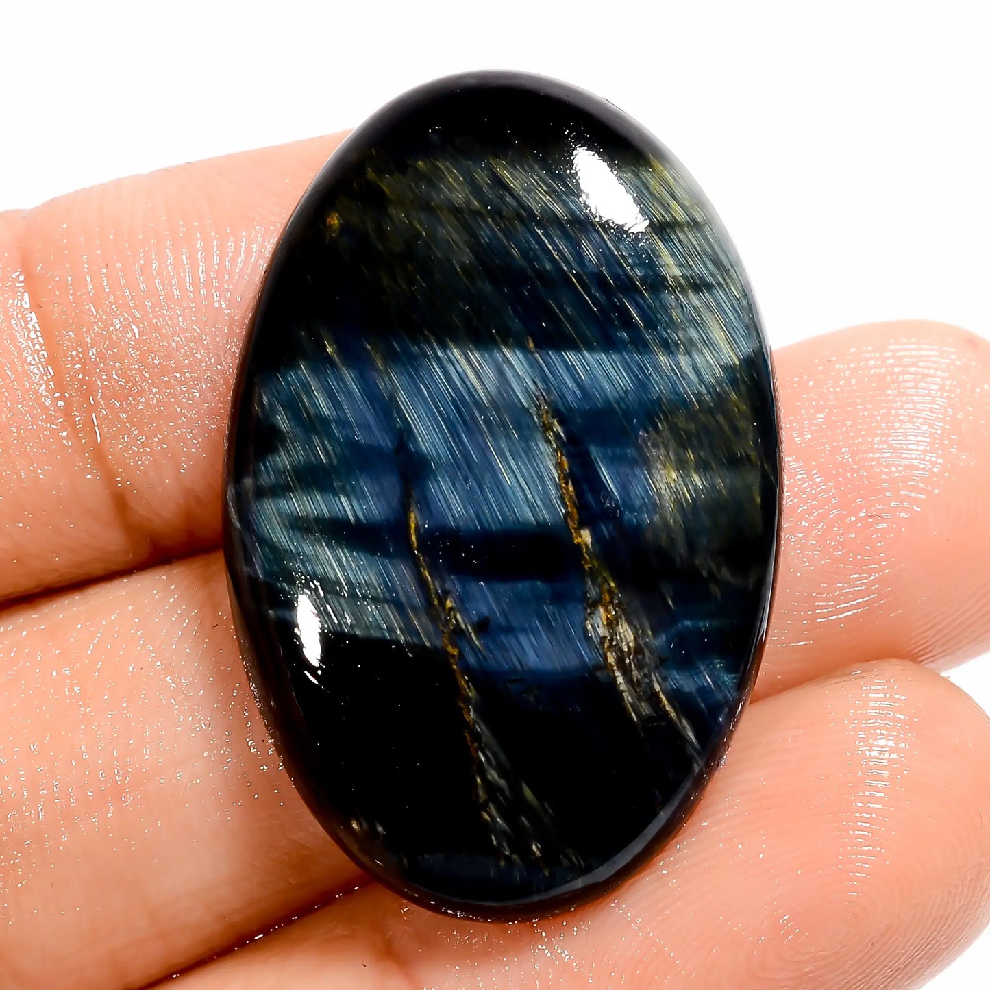 Gorgeous Top Grade Quality 100% Natural Blue Tiger Eye Oval Shape Cabochon Loose Gemstone For Making Jewelry 31 Ct. 31X21X5 mm V-5696