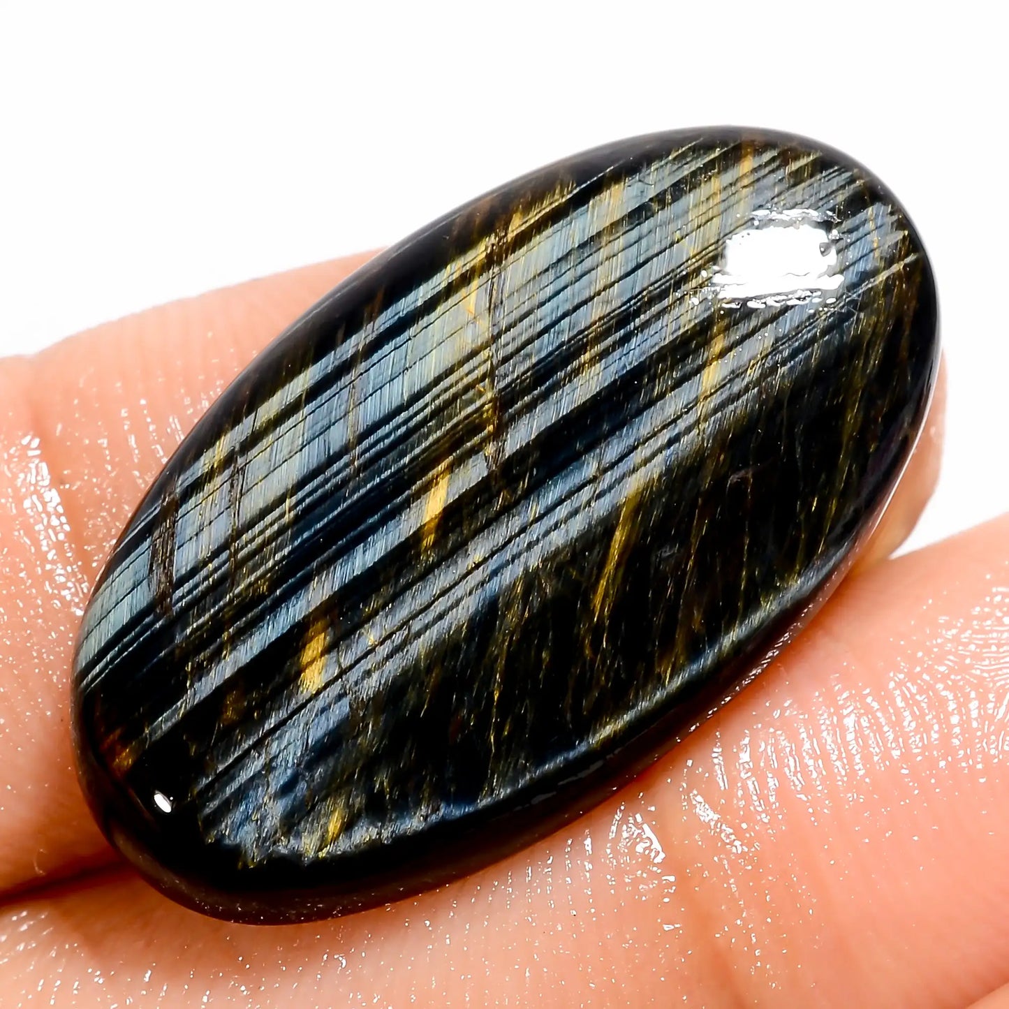 Mind Blowing Top Grade Quality 100% Natural Blue Tiger Eye Oval Shape Cabochon Loose Gemstone For Making Jewelry 17 Ct. 28X15X4 mm V-5700