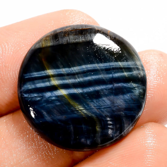 Outstanding Top Grade Quality 100% Natural Blue Tiger Eye Round Shape Cabochon Loose Gemstone For Making Jewelry 21.5 Ct. 22X22X5 mm V-5701