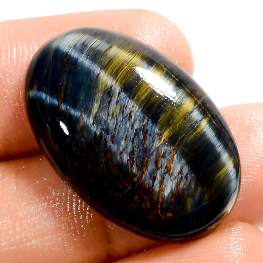 Splendid Top Grade Quality 100% Natural Blue Tiger Eye Oval Shape Cabochon Loose Gemstone For Making Jewelry 25 Ct. 26X17X5 mm V-5702