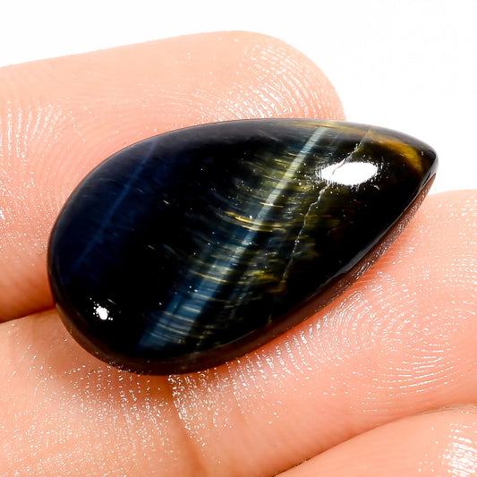 Stunning Top Grade Quality 100% Natural Blue Tiger Eye Pear Shape Cabochon Loose Gemstone For Making Jewelry 11 Ct. 22X13X4 mm V-5704