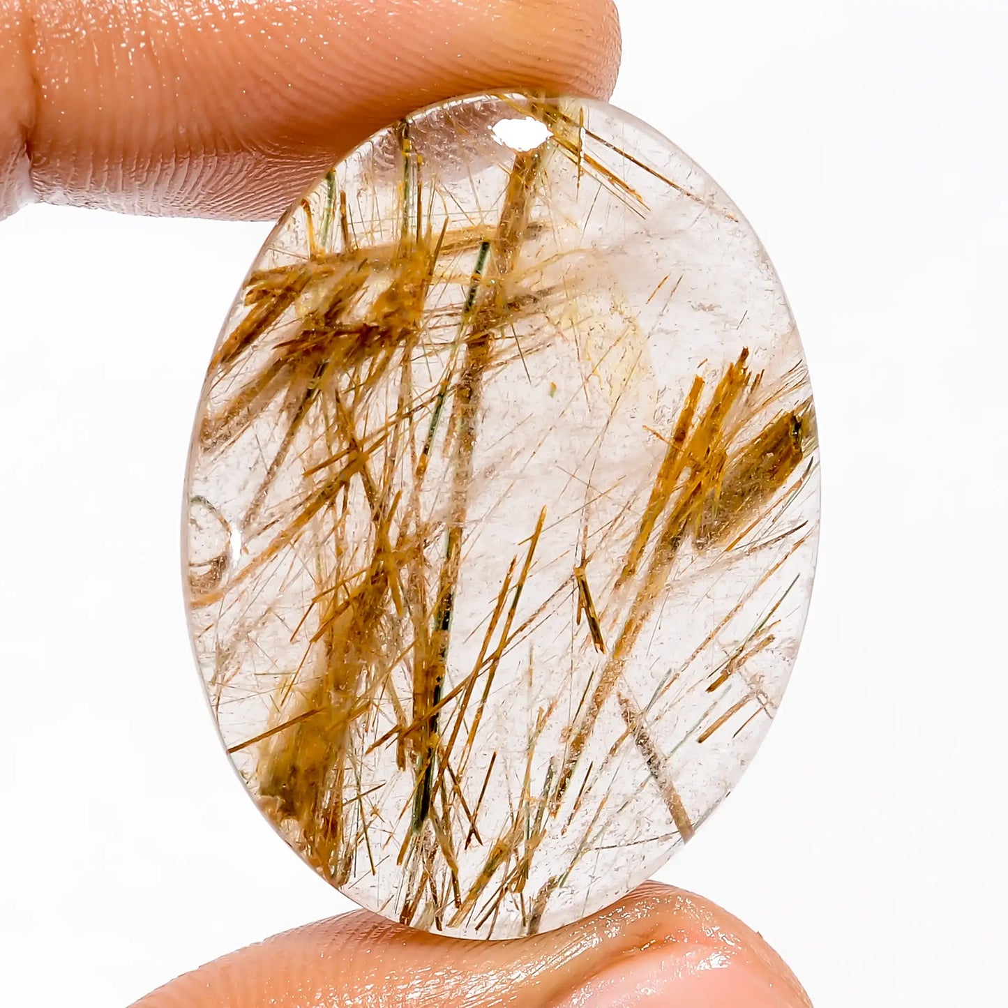 Exclusive Top Grade Quality 100% Natural Copper Rutile Quartz Oval Shape Cabochon Loose Gemstone For Making Jewelry 42.5 Ct 33X25X6 mm V-5719