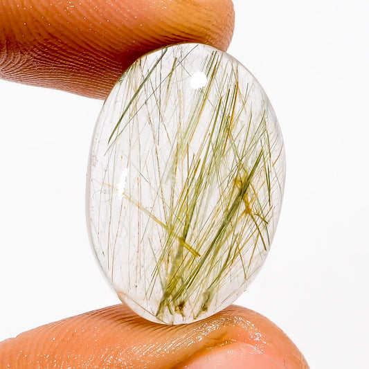 Immaculate Top Grade Quality 100% Natural Green Rutile Quartz Oval Shape Cabochon Loose Gemstone For Making Jewelry 15.5 Ct 21X15X5 mm V5724