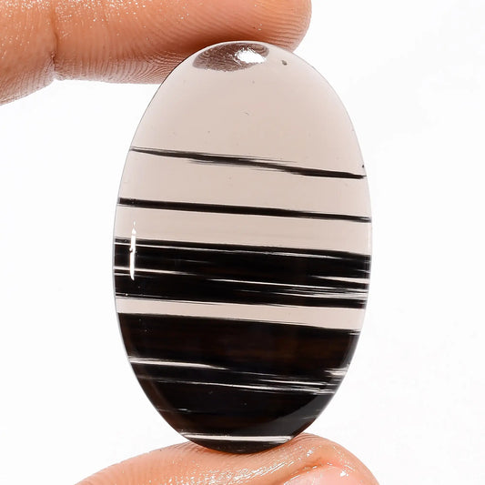 Supreme Top Grade Quality 100% Natural Midnight Obsidian Oval Shape Cabochon Loose Gemstone For Making Jewelry 30.5 Ct. 37X23X4 mm V-5748