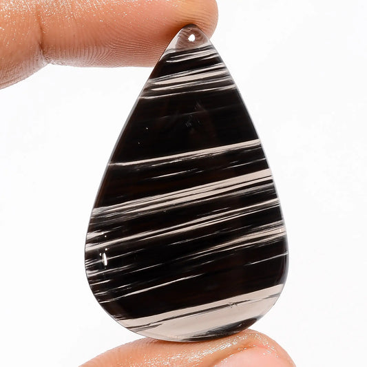 Midnight Obsidian Pear Shape Cabochon Loose Gemstone Natural 37.5 Ct. 42X27X5 mm V-5762