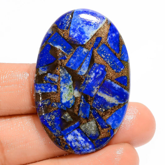 Dazzling Top Grade Quality Spiny Copper Lapis Lazuli Oval Shape Cabochon Gemstone For Making Jewelry 58.5 Ct. 42X28X5 mm V-5776