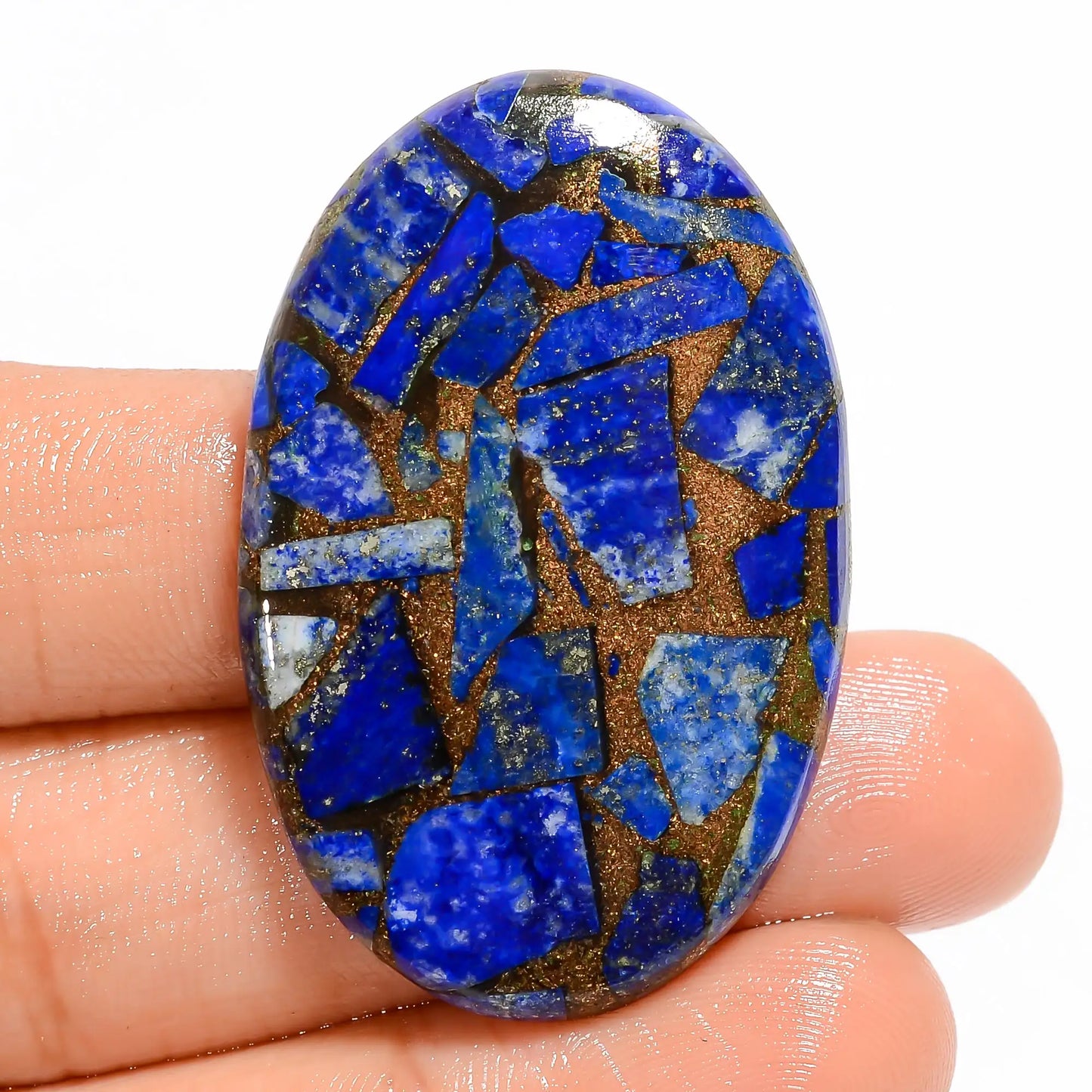 Exclusive Top Grade Quality Spiny Copper Lapis Lazuli Oval Shape Cabochon Gemstone For Making Jewelry 53.5 Ct 41X26X5 mm V-5778