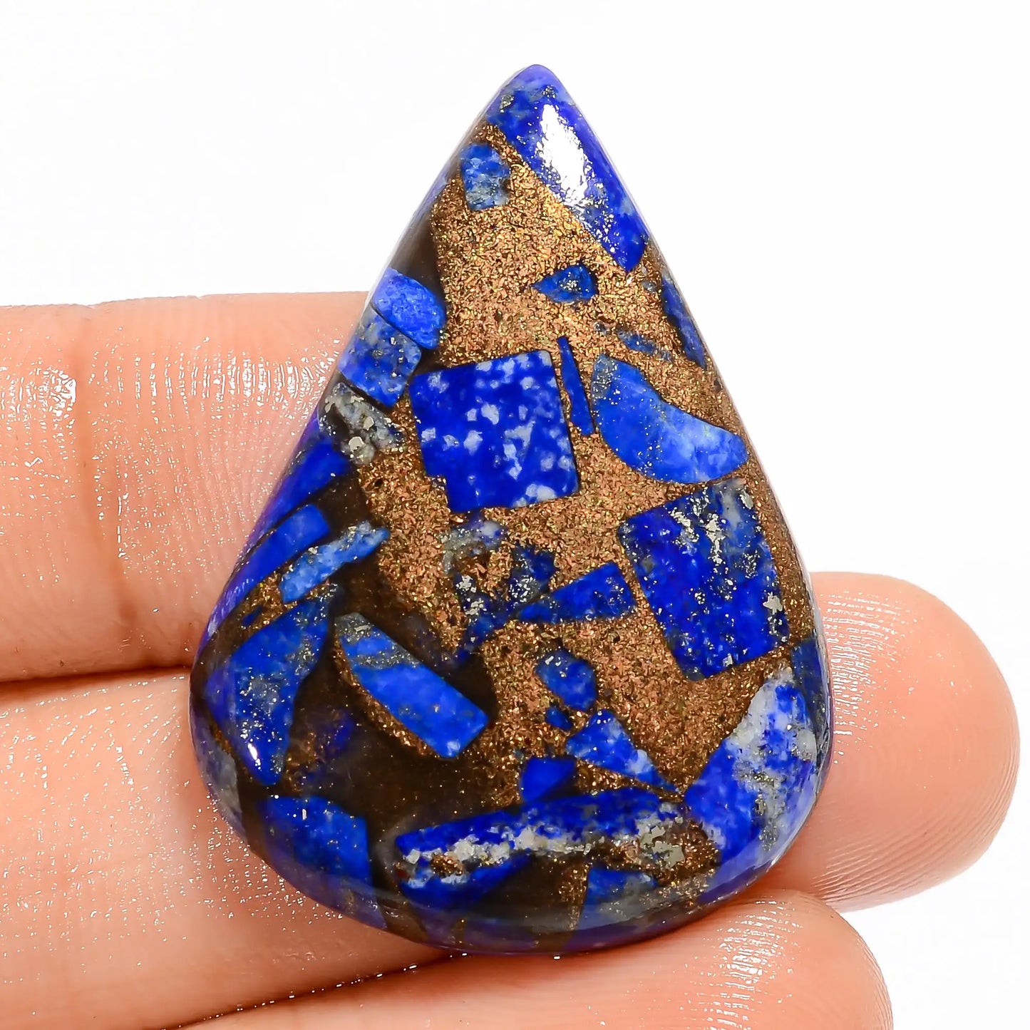 Elegant Top Grade Quality Spiny Copper Lapis Lazuli Pear Shape Cabochon Gemstone For Making Jewelry 40.5 Ct. 35X25X5 mm V-5779