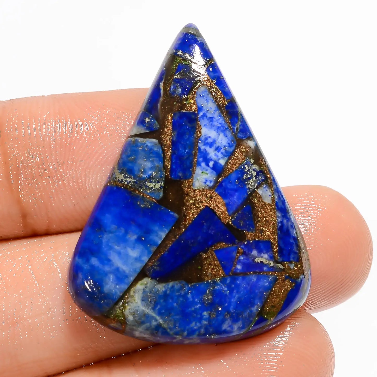 Fantastic Top Grade Quality Spiny Copper Lapis Lazuli Pear Shape Cabochon Gemstone For Making Jewelry 30.5 Ct 34X25X5 mm V-5780