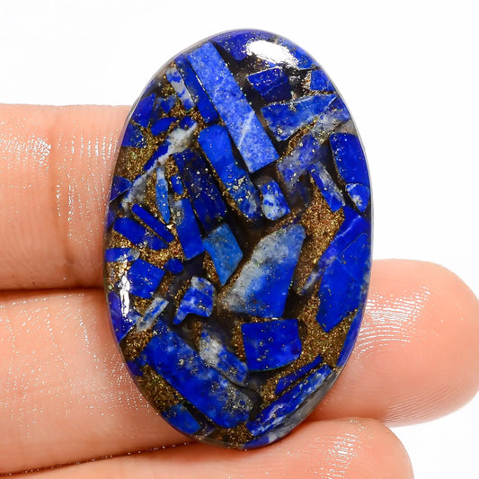 Gorgeous Top Grade Quality Spiny Copper Lapis Lazuli Oval Shape Cabochon Gemstone For Making Jewelry 28.5 Ct. 34X22X5 mm V-5781