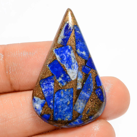 Immaculate Top Grade Quality Spiny Copper Lapis Lazuli Pear Shape Cabochon Gemstone For Making Jewelry 30.5 Ct 37X22X4 mm V-5782