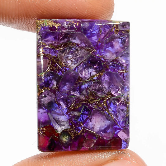 Attractive A One Quality Spiny Copper Trapiche Amethyst Rectangle Cabochon Gemstone For Making Jewelry 22 Ct. 26X18X4 mm V-5798