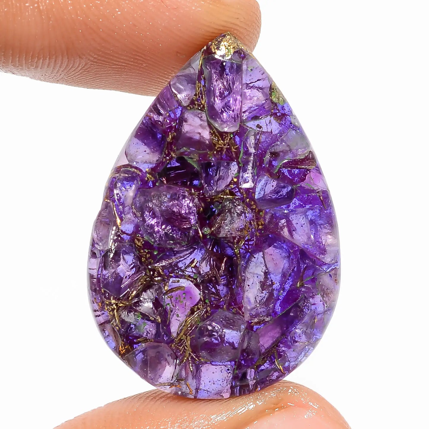 Elegant Top Grade Quality Spiny Copper Trapiche Amethyst Pear Shape Cabochon Gemstone For Making Jewelry 23 Ct 32X22X4 mm V-5805