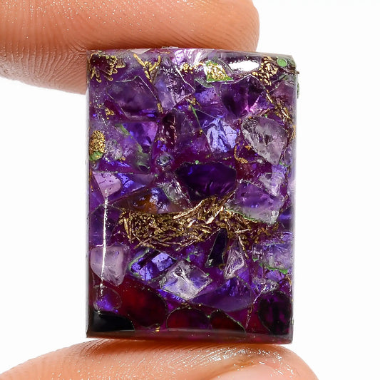 Spiny Copper Trapiche Amethyst Rectangle Shape Cabochon Loose Gemstone 29.5 Ct. 24X18X6 mm V-5807