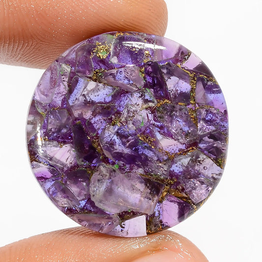 Wonderful A One Quality Spiny Copper Trapiche Amethyst Round Shape Cabochon Gemstone For Making Jewelry 19 Ct 24X24X4 mm V-5812