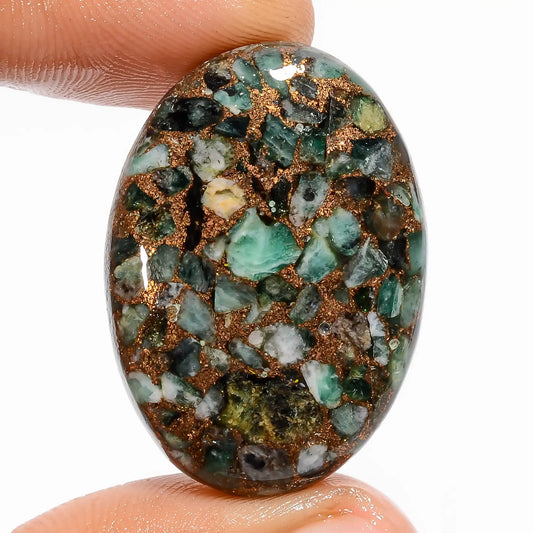 Amazing Top Grade Quality Spiny Copper Emerald Oval Shape Cabochon Loose Gemstone For Making Jewelry 42 Ct. 32X23X6 mm V-5813