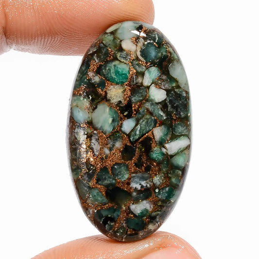 Attractive Top Grade Quality Spiny Copper Emerald Oval Shape Cabochon Loose Gemstone For Making Jewelry 39 Ct 35X20X6 mm V-5814