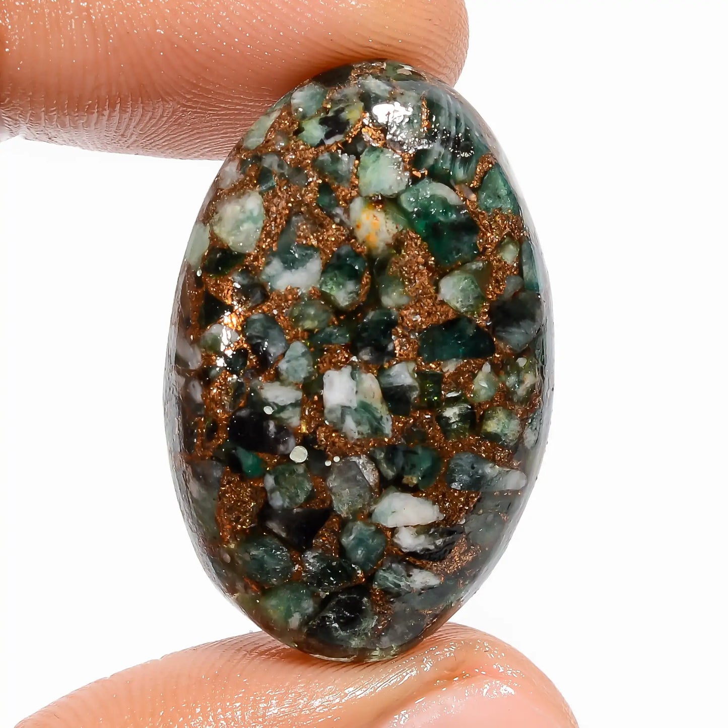 Dazzling Top Grade Quality Spiny Copper Emerald Oval Shape Cabochon Loose Gemstone For Making Jewelry 33 Ct. 31X20X7 mm V-5818