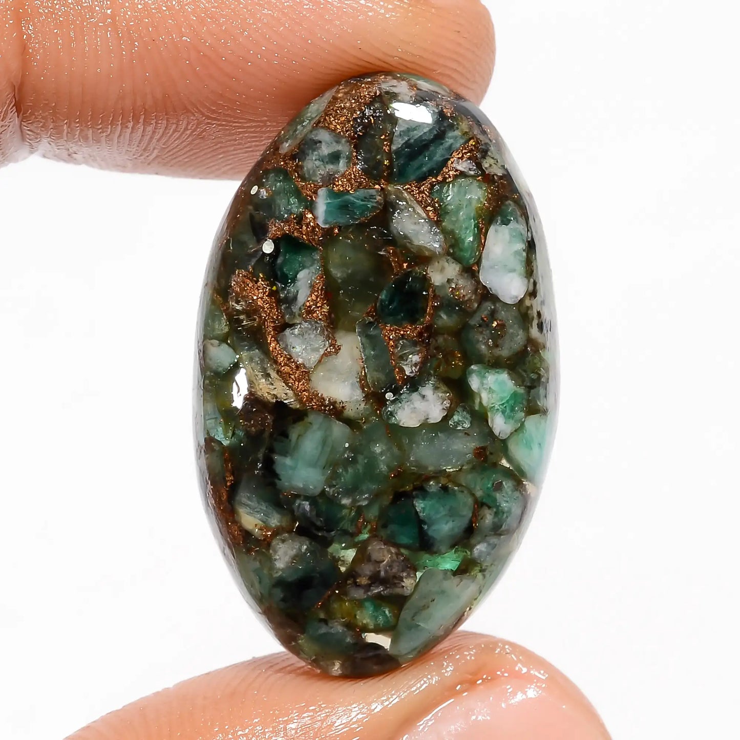 Excellent Top Grade Quality Spiny Copper Emerald Oval Shape Cabochon Loose Gemstone For Making Jewelry 22 Ct. 30X18X5 mm V-5819