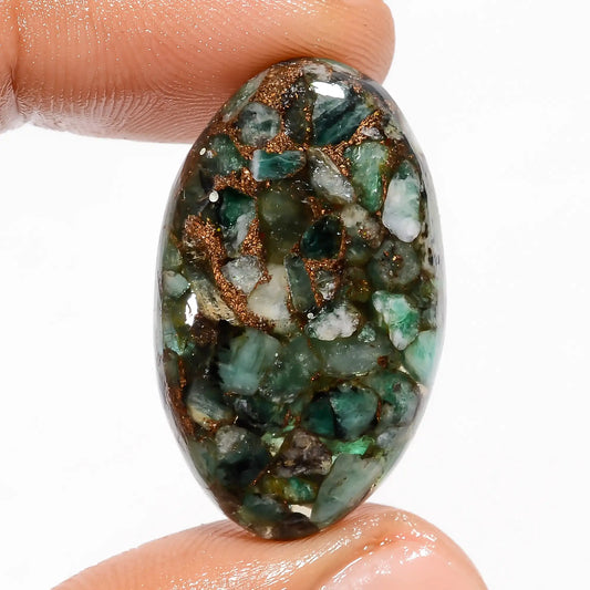 Excellent Top Grade Quality Spiny Copper Emerald Oval Shape Cabochon Loose Gemstone For Making Jewelry 22 Ct. 30X18X5 mm V-5819