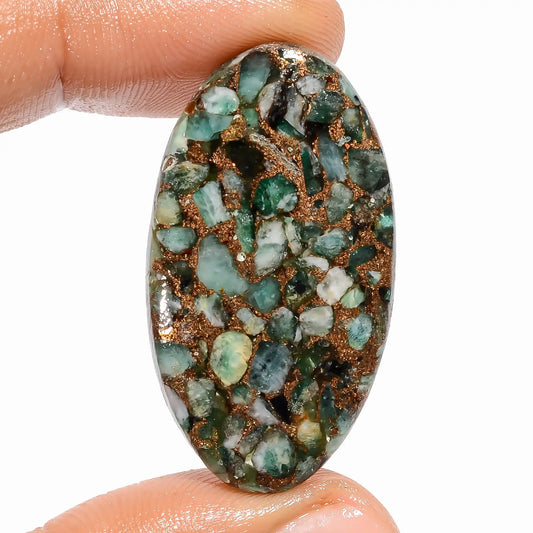 Exclusive Top Grade Quality Spiny Copper Emerald Oval Shape Cabochon Loose Gemstone For Making Jewelry 27.5 Ct 37X20X5 mm V-5820