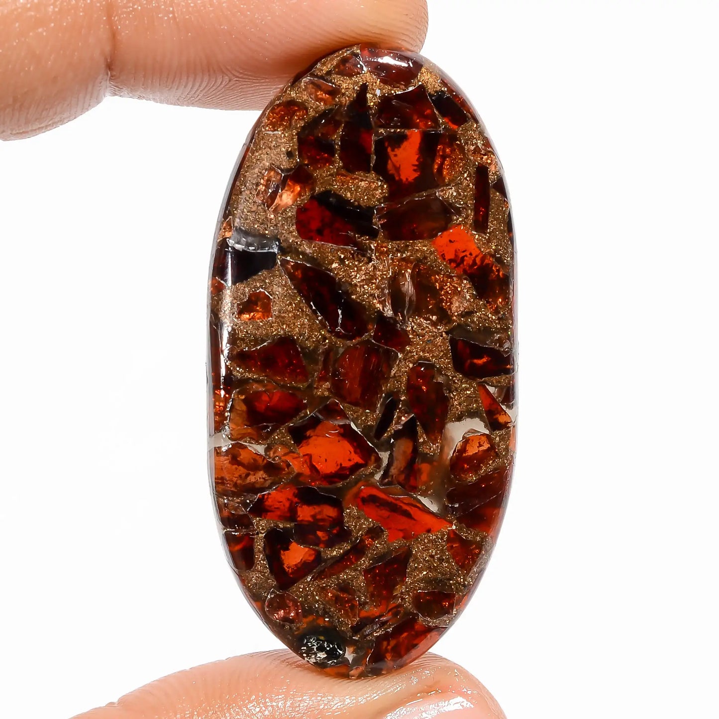 Splendid Top Grade Quality Spiny Copper Hessonite Garnet Oval Shape Cabochon Gemstone For Making Jewelry 50 Ct 46X22X4 mm V-5829