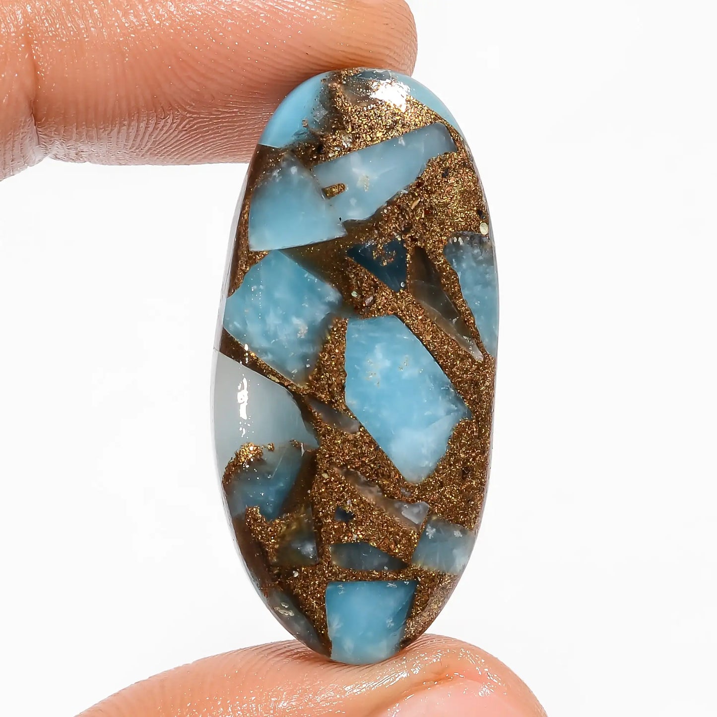 Dazzling Top Grade Quality Spiny Copper Smithsonite Oval Shape Cabochon Gemstone For Making Jewelry 29.5 Ct. 36X17X5 mm V-5844