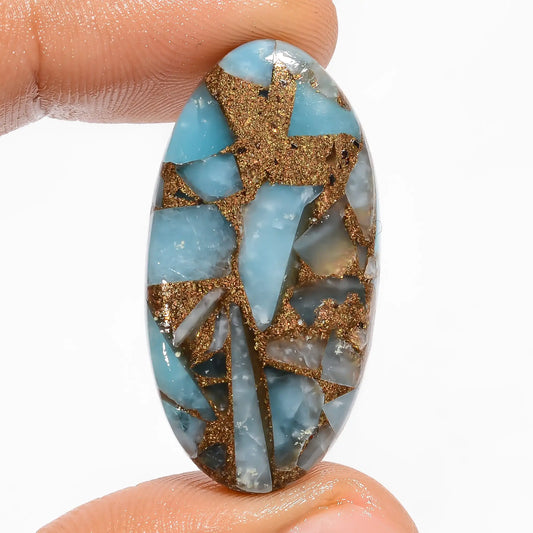 Classic Top Grade Quality Spiny Copper Smithsonite Oval Shape Cabochon Loose Gemstone For Making Jewelry 27 Ct 34X18X4 mm V-5859