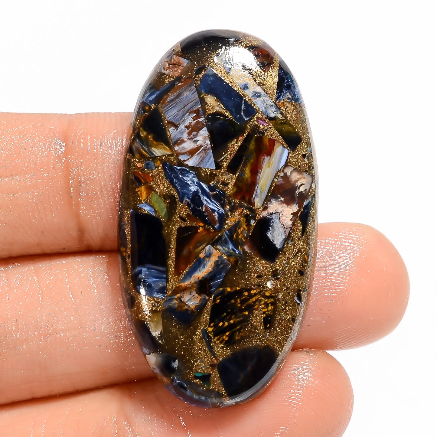 Elegant Top Grade Quality Spiny Copper Pietersite Oval Shape Cabochon Loose Gemstone For Making Jewelry 43 Ct 39X21X6 mm V-5863