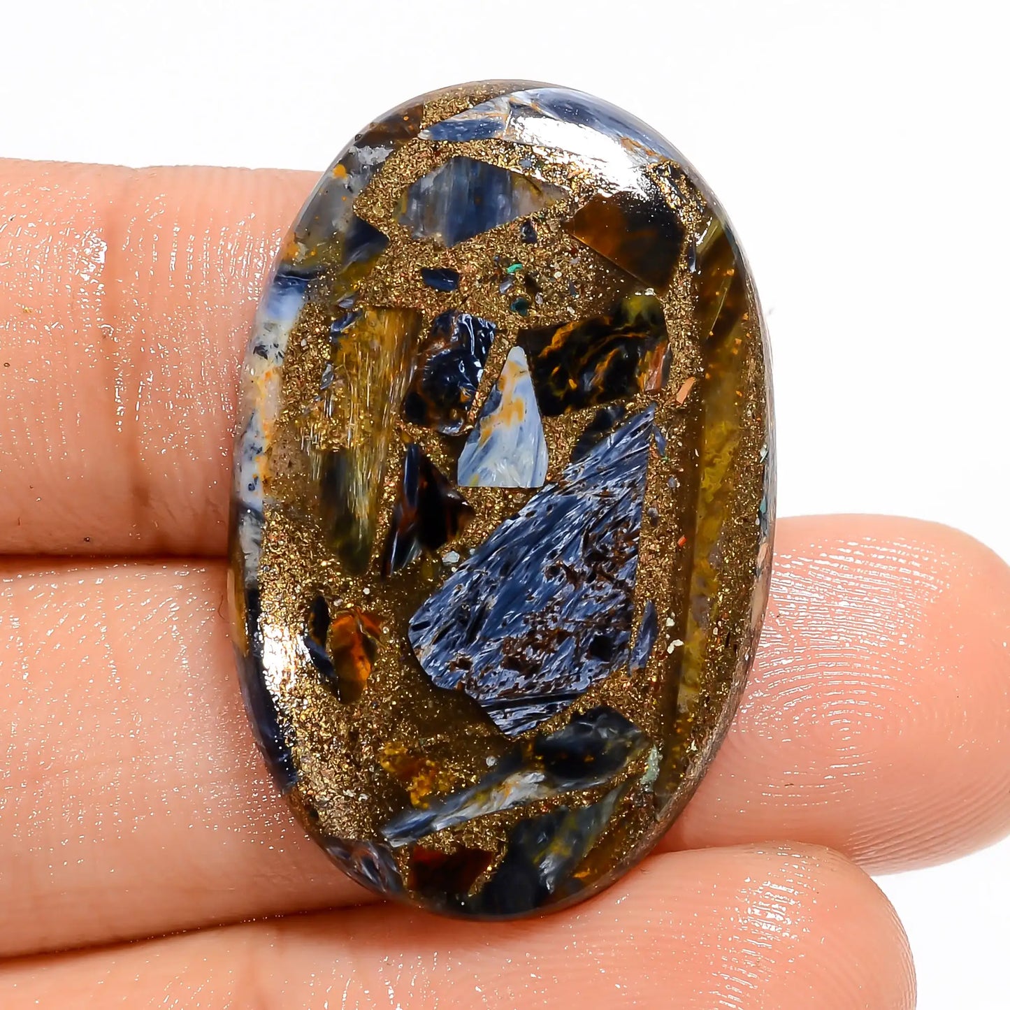 Gorgeous Top Grade Quality Spiny Copper Pietersite Oval Shape Cabochon Gemstone For Making Jewelry 19.5 Ct. 31X20X4 mm V-5865