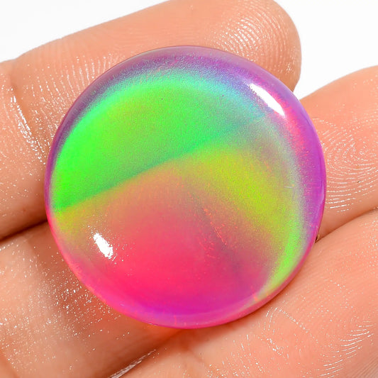 Splendid Top Grade Quality Aurora Opal Round Shape Cabochon Loose Gemstone For Making Jewelry 24.5 Ct 24X24X5 mm V-5871