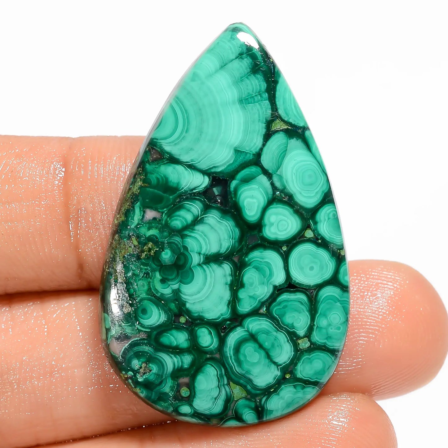 Beautiful Top Grade Quality 100% Natural Malachite Pear Shape Cabochon Loose Gemstone For Making Jewelry 53.5 Ct. 38X24X5 mm V-5884