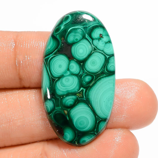 Dazzling Top Grade Quality 100% Natural Malachite Oval Shape Cabochon Loose Gemstone For Making Jewelry 42.5 Ct. 34X19X5 mm V-5886