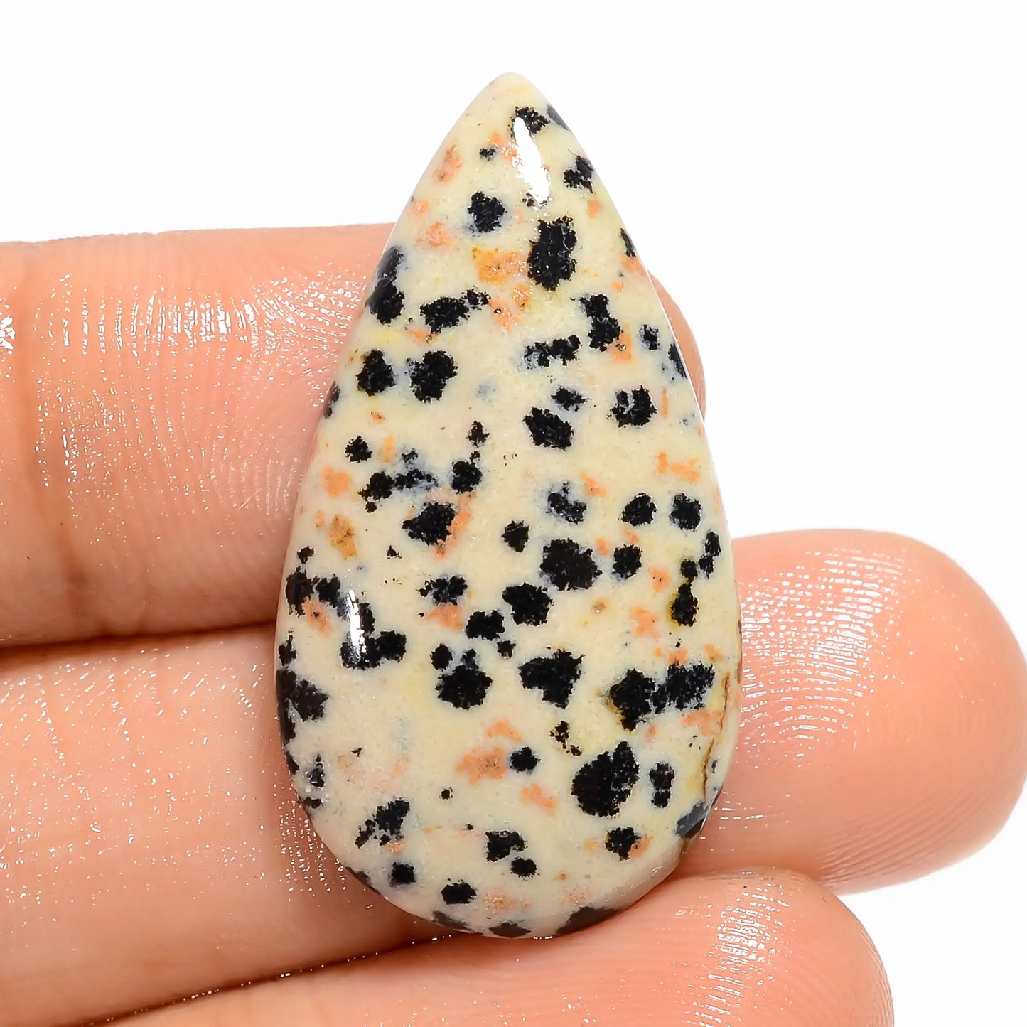 Supreme Top Grade Quality 100% Natural Dalmatian Jasper Pear Shape Cabochon Loose Gemstone For Making Jewelry 19.5 Ct. 31X17X5 mm V-5916