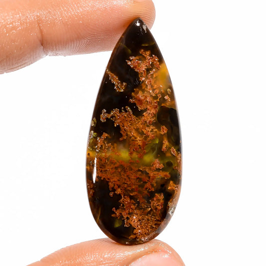 Excellent A One Quality 100% Natural Indonesian Moss Agate Pear Shape Cabochon Loose Gemstone For Making Jewelry 32 Ct. 46X19X4 mm V-5945