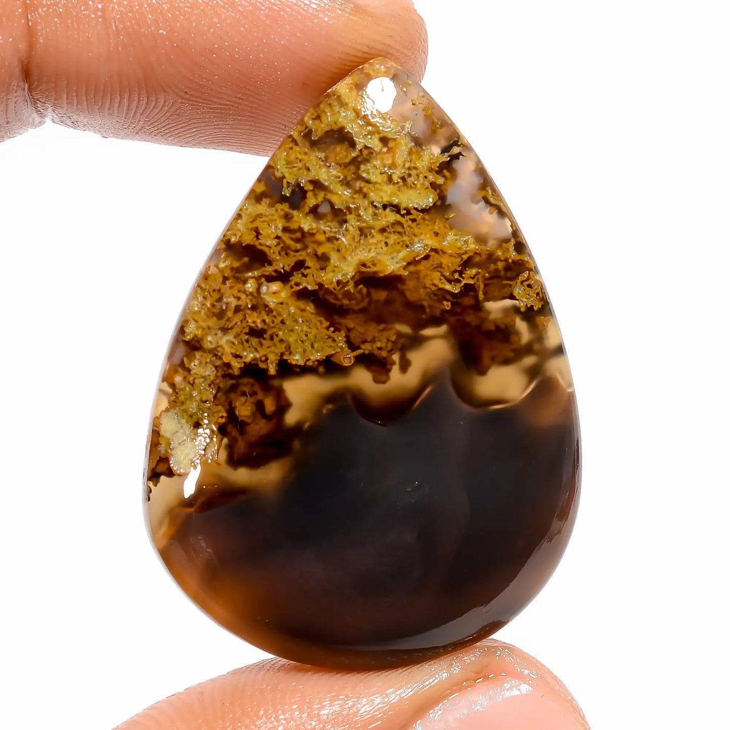 Elegant Top Grade Quality 100% Natural Indonesian Moss Agate Pear Shape Cabochon Loose Gemstone For Making Jewelry 39 Ct. 37X26X5 mm V-5947