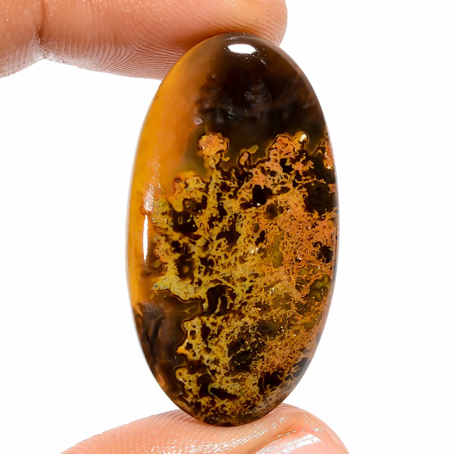 Immaculate A One Quality 100% Natural Indonesian Moss Agate Oval Shape Cabochon Loose Gemstone For Making Jewelry 27.5 Ct. 37X20X4 mm V-5950