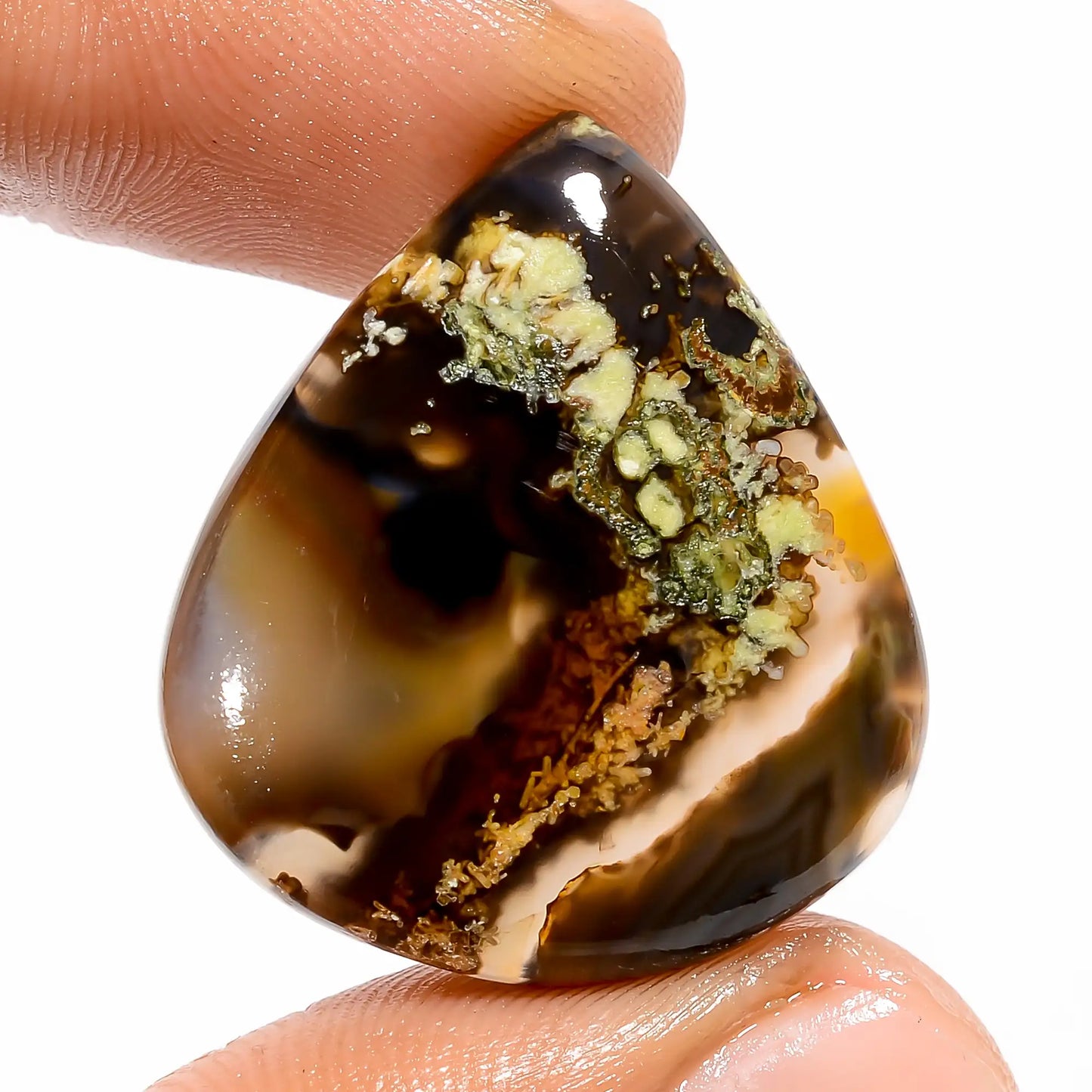 Incredible A One Quality 100% Natural Indonesian Moss Agate Pear Shape Cabochon Loose Gemstone For Making Jewelry 28 Ct. 27X24X5 mm V-5951